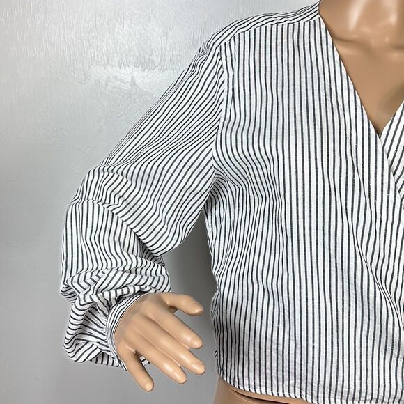 Rag & Bone White And Grey Striped V-neck Long Sleeve Top Size L - Picture 2 of 10